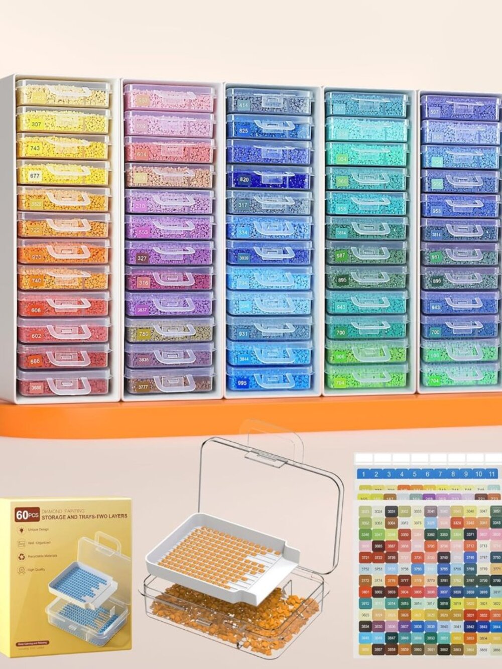 60 PCS Diamond Painting Storage Trays - Clear Organizers for Craft Supplies